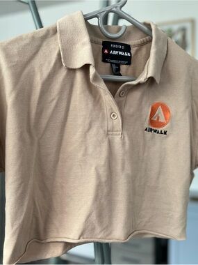 Airwalk Y2K Beige Cropped Polo with Orange Logo